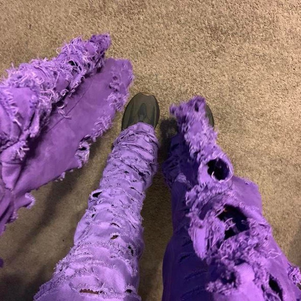 Purple stacked jeans